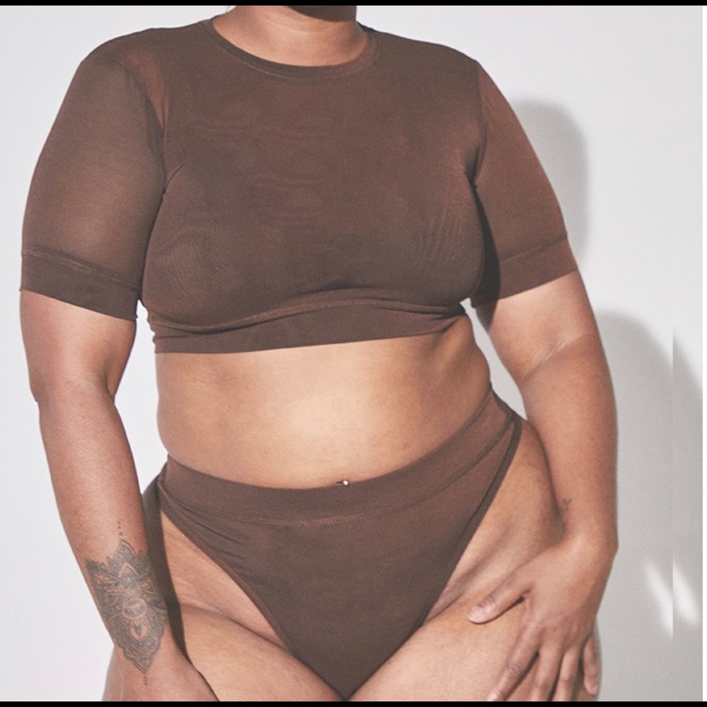 Mesh lingerie top and thong